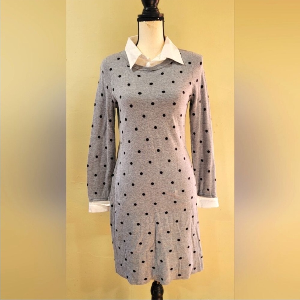 Cynthia Rowley Gray Dress with Black Polka Dots and White Collar S